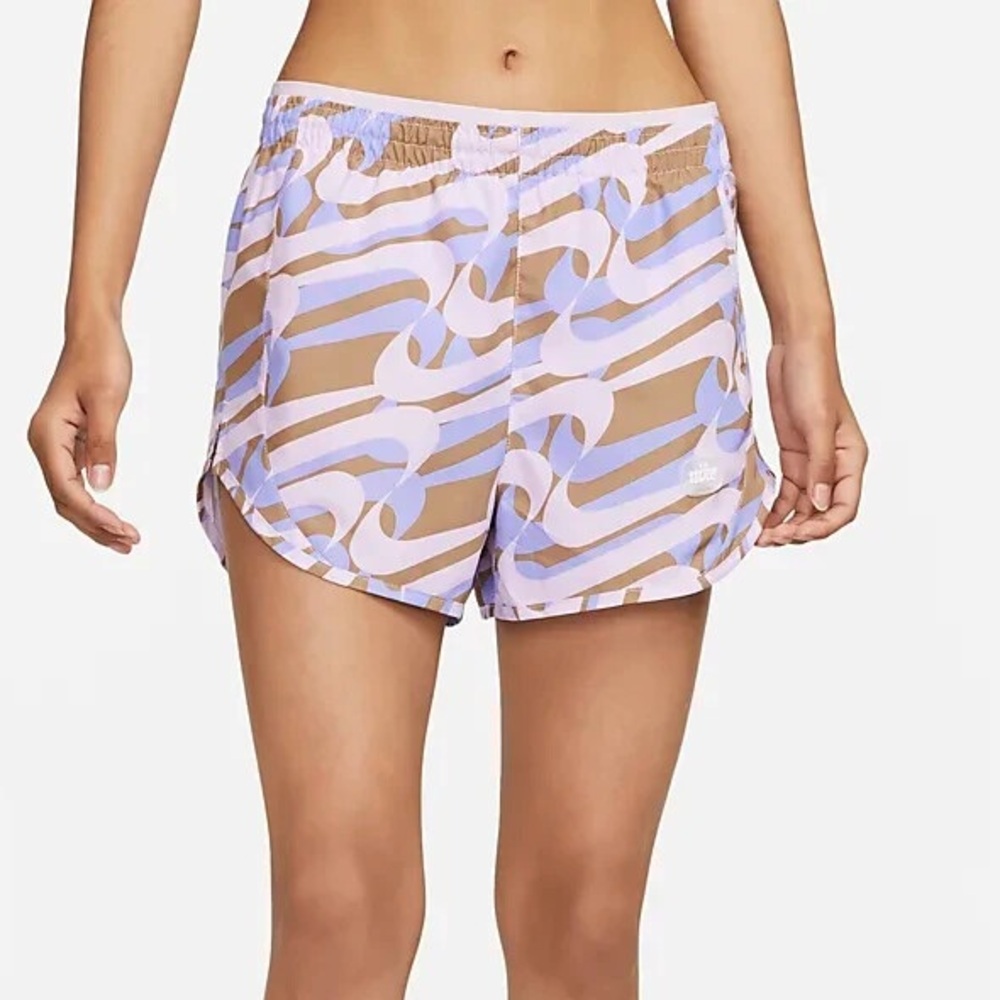 Nike Dri-FIT Tempo Luxe Athletic Shorts Small Retro Logo Print Purple
